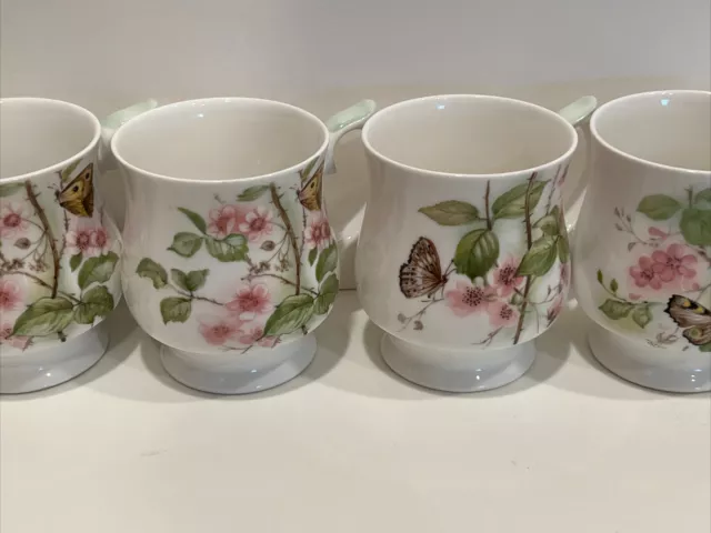 Set Of 4 Elizabethan Staffordshire Fine Bone Flower Coffee Mug Cups Butterfly