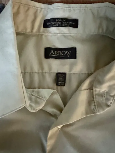 ARROW MEN'S 17 XL Cream Ivory Wrinkle Free Short Sleeve Shirt Poplin ...