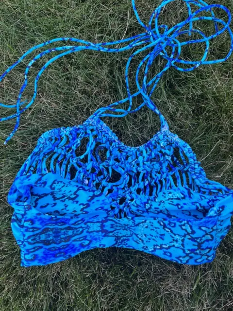 Mikoh Swimwear Aqua Tonga Macrame Detail Bandeau Bikini Top (S) 3