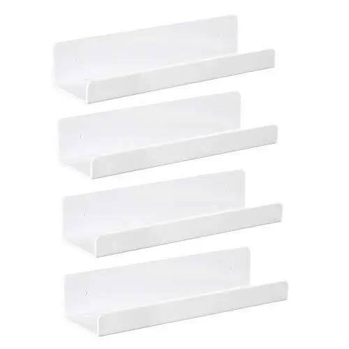 4 Pack 15 Inch White Acrylic Floating Shelf Wall Mounted Bookshelf Spice Rack