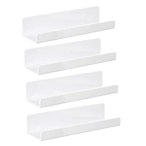 4 Pack 15 Inch White Acrylic Floating Shelf Wall Mounted Bookshelf Spice Rack
