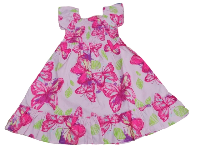 Abito estivo farfalla da bambina nuovo con etichette bello cotone rosa rosa 2-3 anni