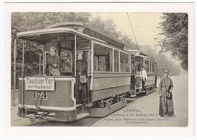 AK Leipzig Straßenbahn Tauchaer Tor über Hauptbahnhof Weltkrieg 1914/15