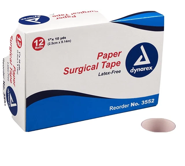 Paper Surgical Tape Hypoallergenic Medical First Aid Dynarex 12 Rolls 1"X10 yd.