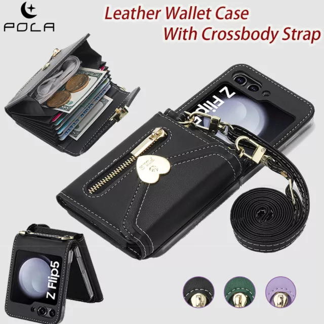 Cards Leather Wallet Case for Samsung Galaxy Z Flip 5 4 Shockproof Strap Cover