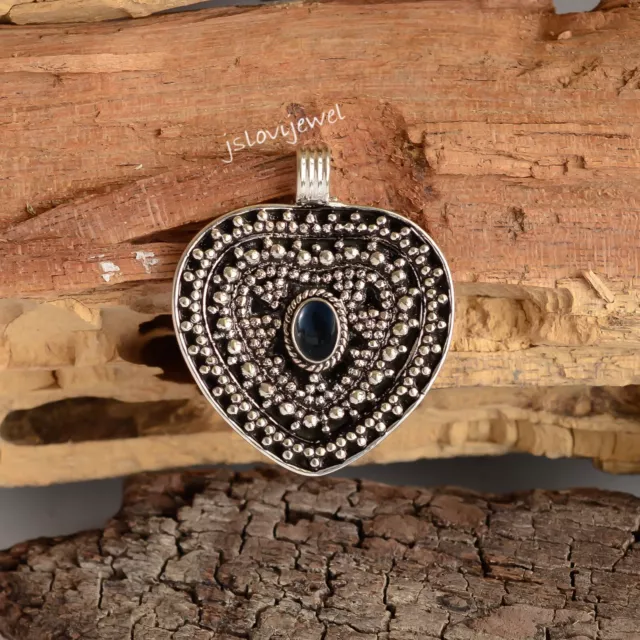 Black Onyx Gemstone Oxidized Heart Pendant 925 Sterling Silver Jewelry/pg-172
