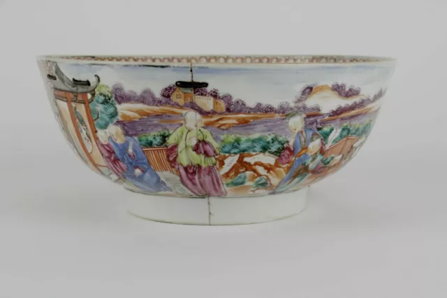 Large Antique Chinese bowl export porcelain famille rose Qing rose mandarin 18th