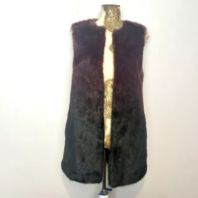 TU Faux Fur Gillet 8 Burgundy Black Sleeveless Waistcoat Winter Autumn Casual 2