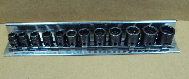 CORNWELL USA 6 pt STI2212MS 3/8" Dr 12pc Metric PWR Socket Rail Set 8mm - 19mm