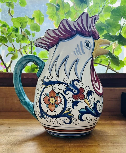 Grazia Deruta Italy Rooster 10 1/2" Pitcher Made for Neiman Marcus Never Used