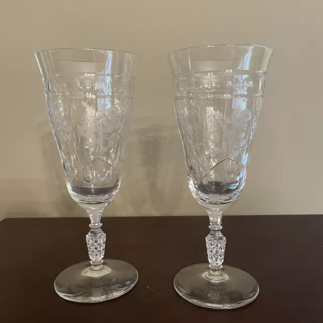 Vtg Rock Sharpe 7.6” Crystal Goblets Wine Glasses Amesbury Set Of 2 Etched & Cut