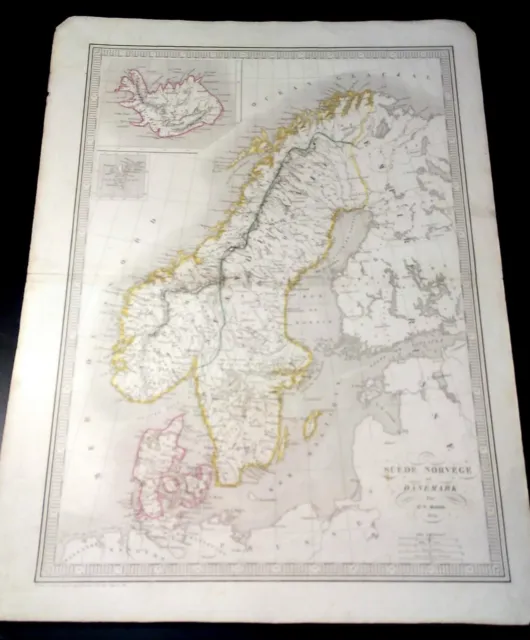 Alt-, Hand- und Grenzkolorier. Stahlstichkarte von Skandinavien, C.V. Monin 1834 2