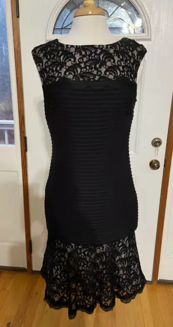 Jax Sheath Dress Women's Size 10 Black Lace Bodice Hem Sleeveless Cocktail Lined