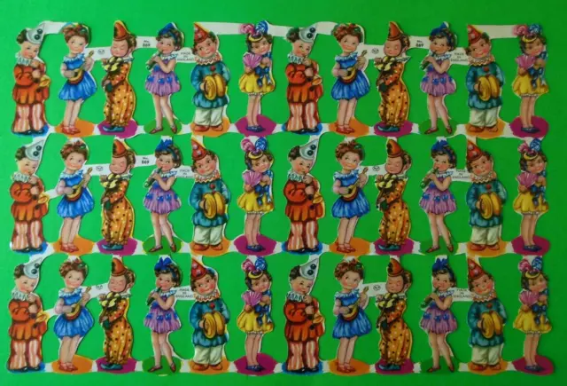 Vintage Scrap Paper GlazBilder Oblaten MLP 869 Tiny Child Deco Clowns 36/2" Tall