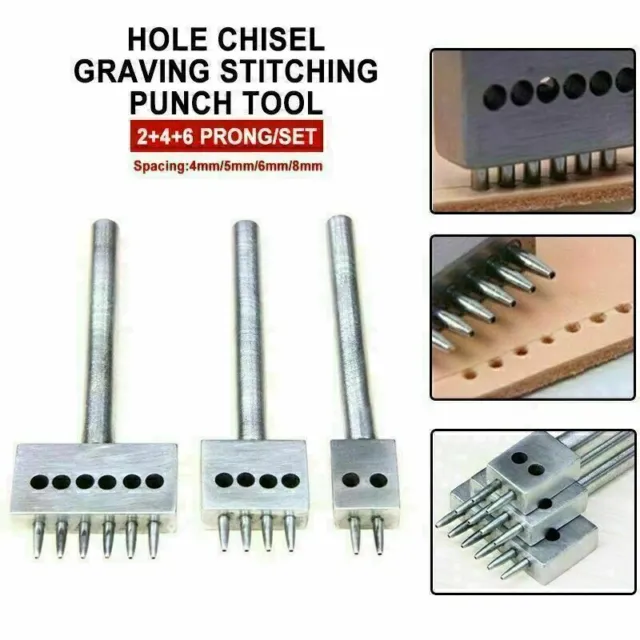UK Leather Craft Tools Hole Chisel Graving Stitching Punch Tool Set 4/5/6/8mm UK