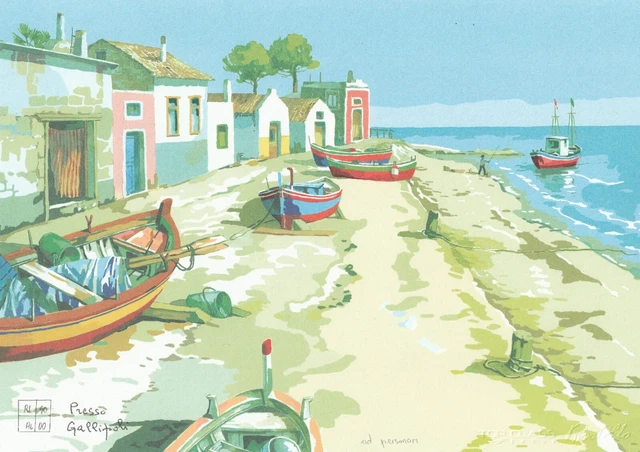 PRESSO GALLIPOLI, SERIGRAFIA di Aldo Riso, cm.30x21 firmata dall ...