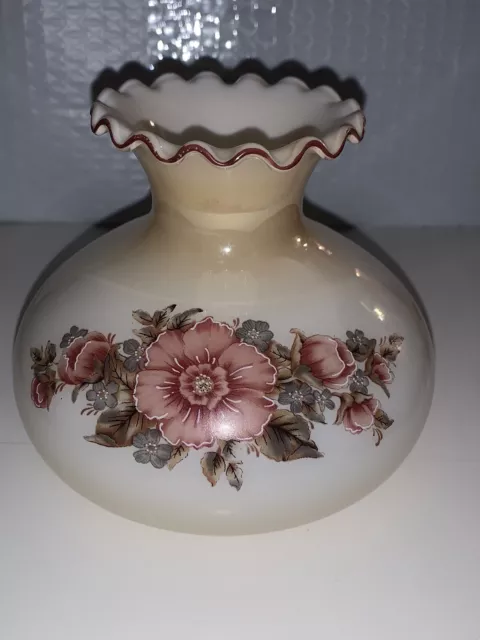 Vintage Hurricane Lamp Glass Shade - Floral Parlor Lamp Shade Only