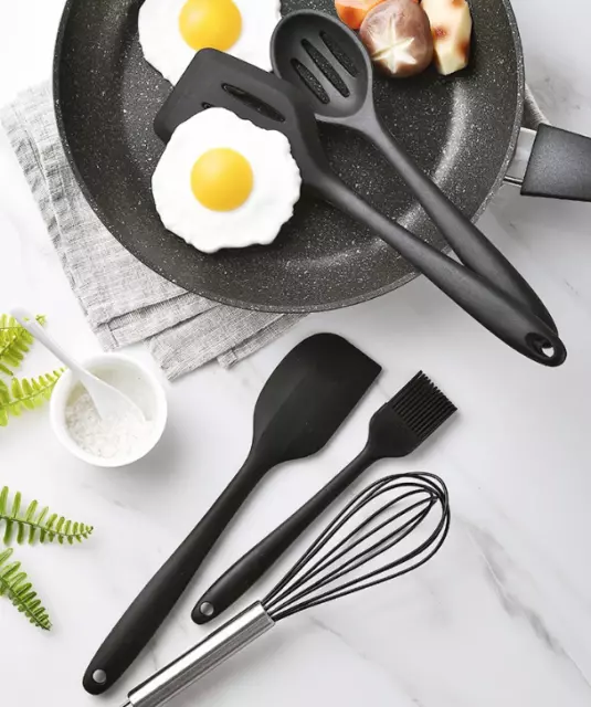 Set Utensili mestolo da Cucina in silicone antiaderente colore nero