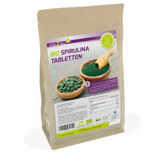 Vita2You Bio Spirulina 1250 Tabletten - Algen -  500g  - Premium Qualität