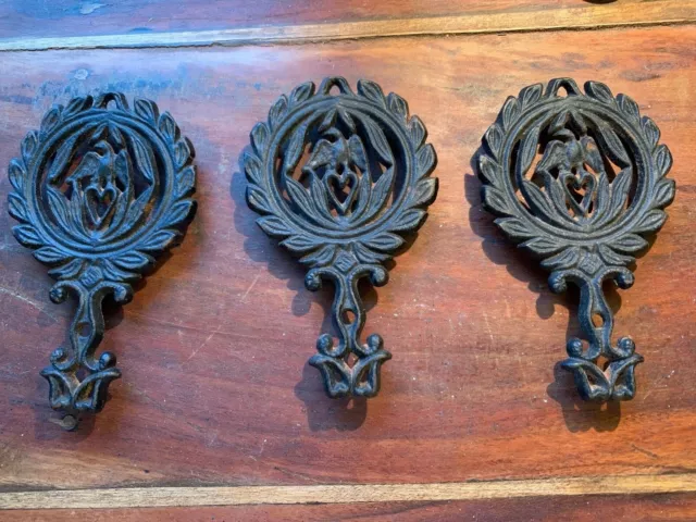 Set of Three Vintage Black Cast Iron Eagle Brand Trivets MT-13