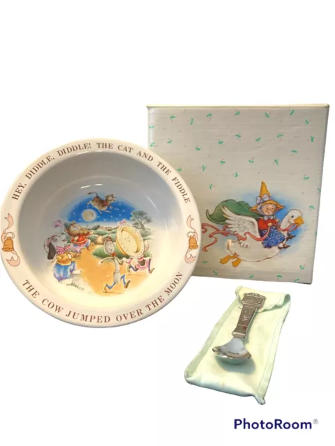 Vintage 1984 Avon Baby's Keepsake Spoon Bowl Set Mother Goose Nursery Rhyme NIB