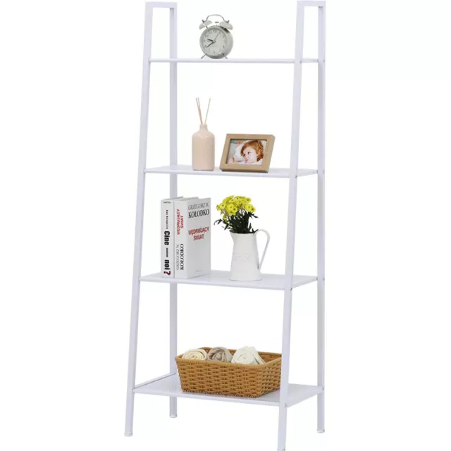 Industrial 4-Tier Storage Shelves Ladder Bookshelf Metal Frame Bookcase Display