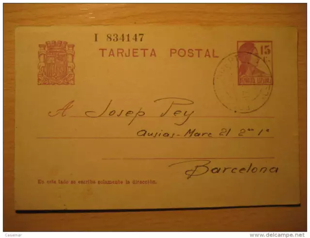 Pont De Suert 1935 To Barcelone République Postal Stationery Card Lerida Lleida