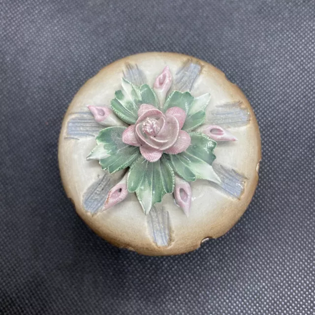 Vintage Capodimonte Visconti Mollica Italy Floral Trinket Box w Lid Pink Roses