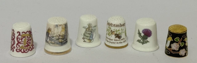 Six Collectable Vintage Novelty Thimbles Lot Peter Rabbit Beatrix Potter Etc
