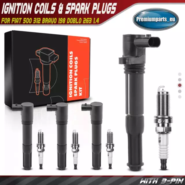 Ignition Coils & Spark Plugs for Fiat 500 312 Bravo 198 Doblo 263 1.4 46777288