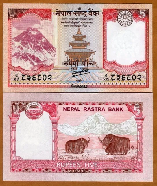 Nepal 5 Rupees New Rastra Bank Mint UNC Everest Yak FREE SHIPPING