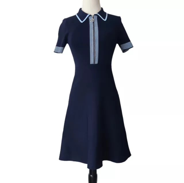 SANDRO PARIS Lue Zip Collar Navy Blue Knit Mini Polo Dress Size EU36 / US4