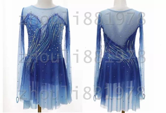 Figure Skating Dress Women's / Girls' Ice Skating Dress Spandex blue dyeing