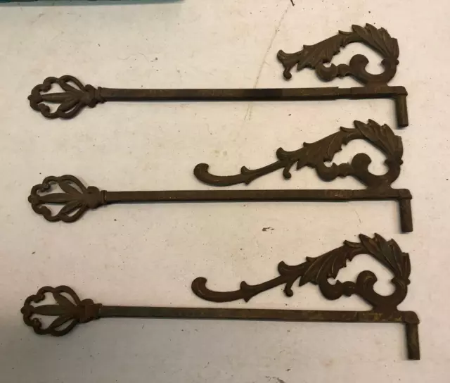 Vintage Pair Art Deco Metal Swing Arm Curtain Rod Holders 2 W/ Nice Tip