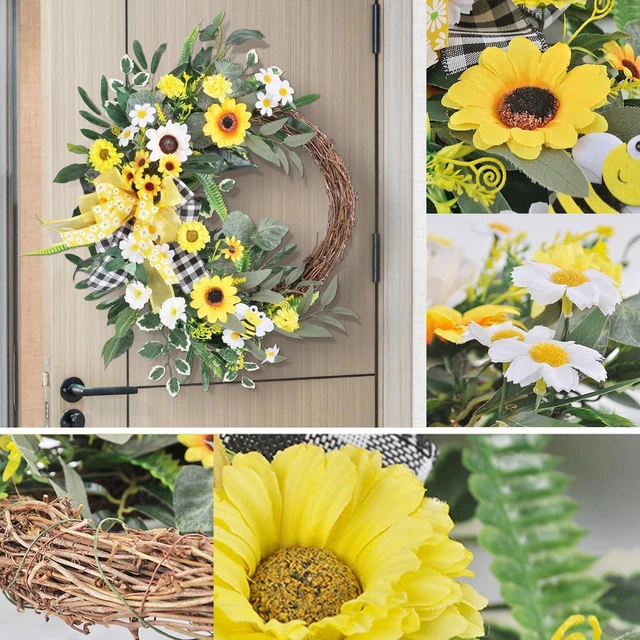 Easter Decorations Sunflower Door Hanging Solar Rattan Garland