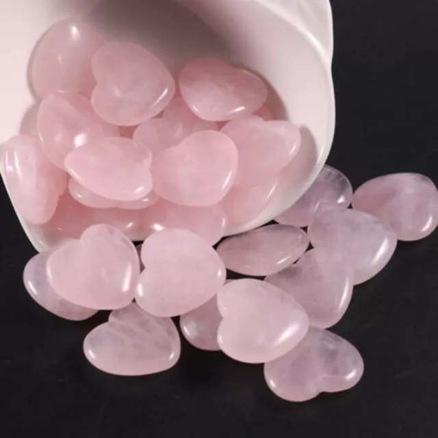 Pink Natural Rose Quartz Pocket Palm Healing Gem Crystal Stones Heart 20x20mm