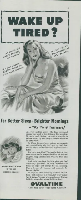 1948 Ovaltine Better Sleep Brighter Mornings Good Nights Vtg Print Ad C17