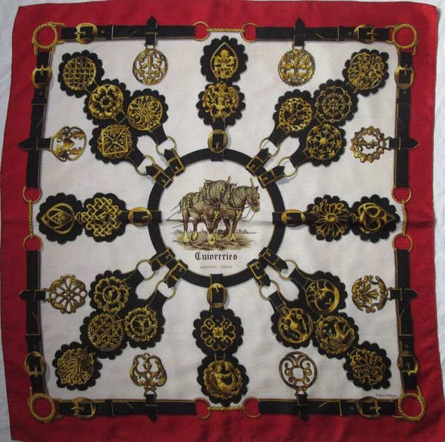 Foulard Carré Hermès VIRAGES En Soie 100% - Modèle Vintage Et Rare, Couleur Noire, Occasion
