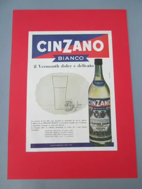 Pubblicita Bevande/Liquori "Cinzano Bianco" Vintage Originale 1955 A3 Ottimo 