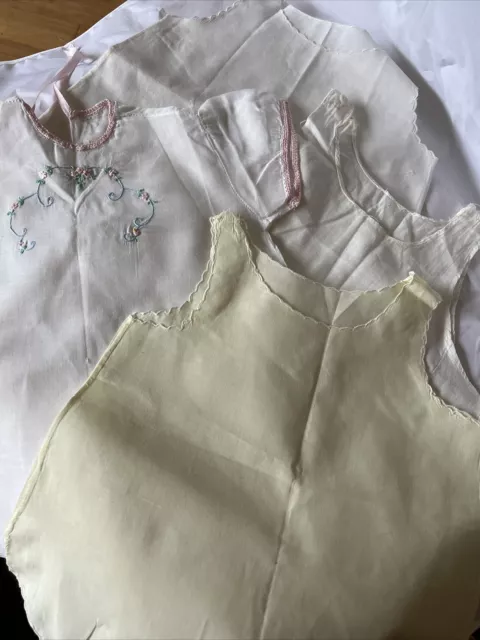 4 VTG Undies Baby Toddler Yellow White Cream Slip Under Dress Lace Embroidery