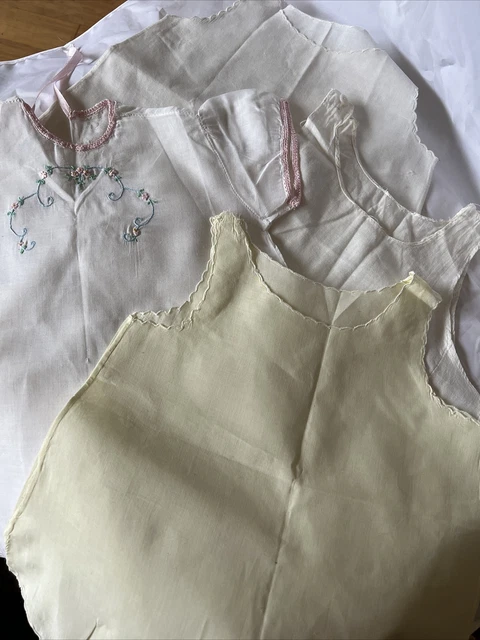 4 VTG Undies Baby Toddler Yellow White Cream Slip Under Dress Lace Embroidery