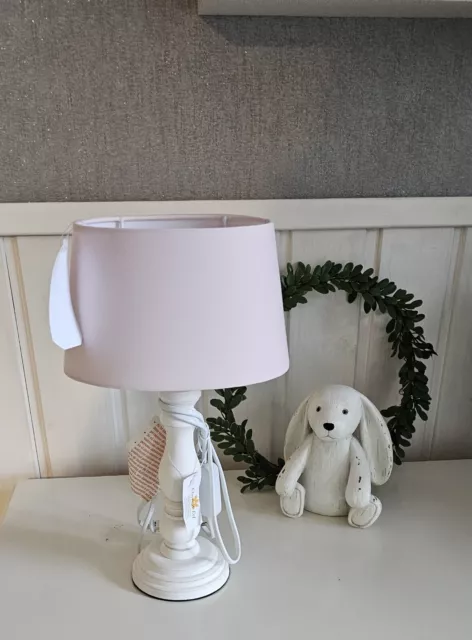 Clayre & Eef Tischlampe 38cm mit rosa Lampenschirm  Lampenfuß Holz weiß