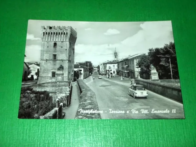 Cartolina Pizzighettone - Torrione e Via Vittorio Emanuele II 1960 ca
