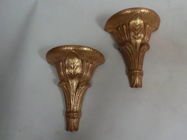 Pair Gold Gilded Art Deco Noveau Leaf Wall Bracket Shelves - French Interest 3