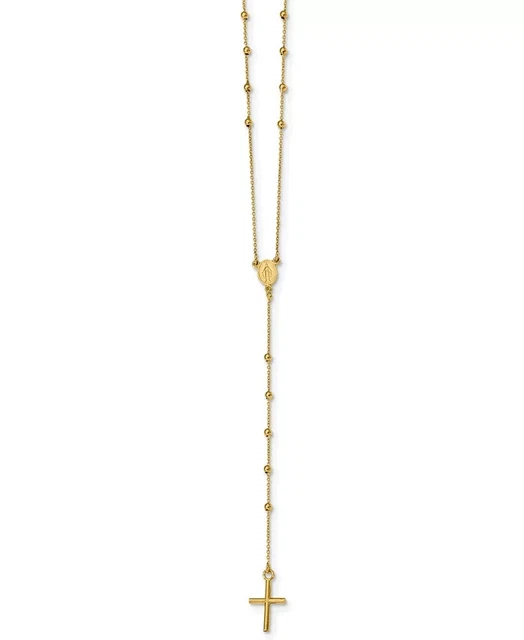 Cross Rosary 24" Lariat Necklace in 14k Yellow Gold $1100.00
