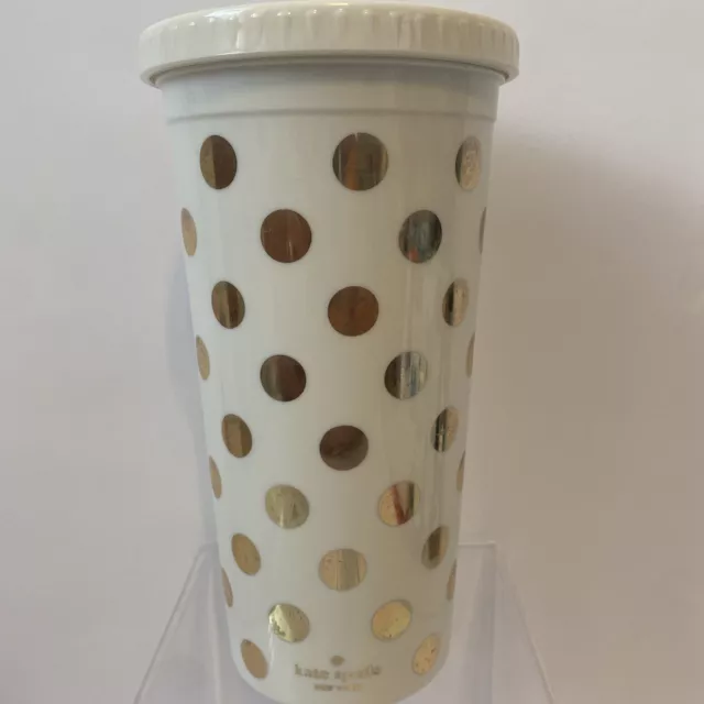 Kate Spade Gold Polka Dot Print 16Oz Thermal Travel Mug Coffee Cup Cold