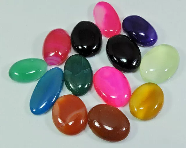 248Cts. Natural Onyx Agate Ring Size Oval Cabochon Loose Gemstone 13 Pcs Lot