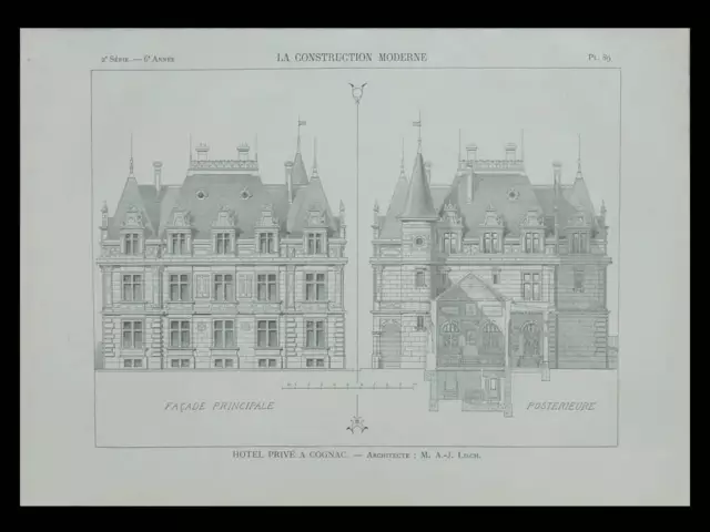 Cognac, Hotel Prive  - 1901 - Planche Architecture - Lisch