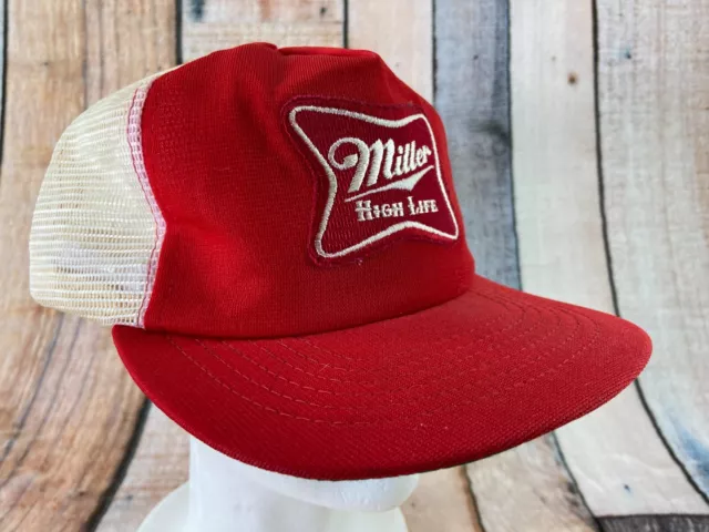 Vintage Miller High Life Beer Red White Mesh Trucker Snapback Hat Cap Patch USA