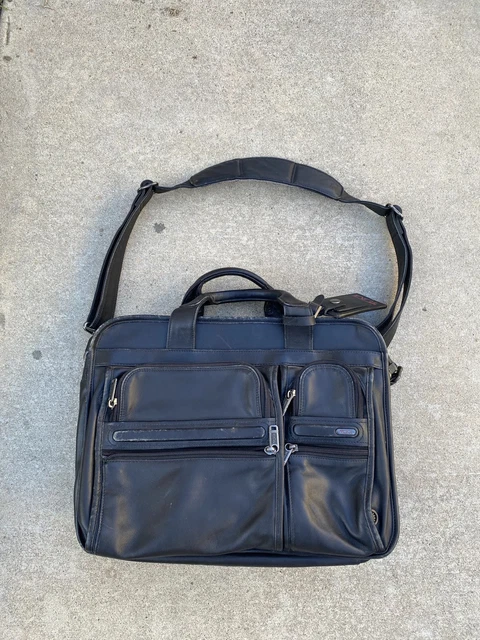 Tumi Alpha 96141D4 Expandable Sleeve Black Leather Laptop Travel Briefcase